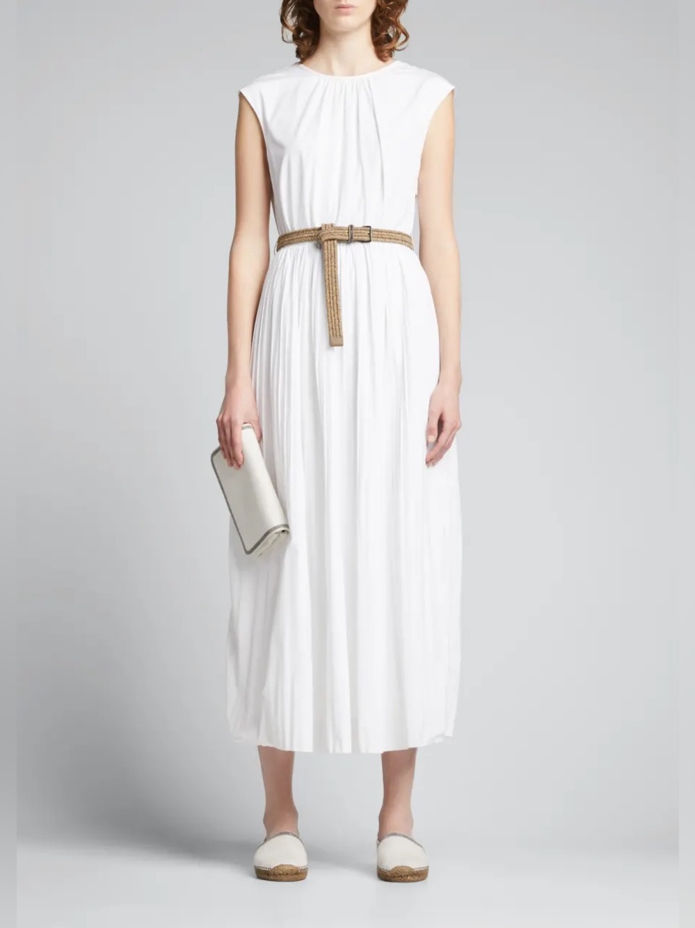 BRUNELLO CUCINELLI Pleated Poplin Belted Midi Dress
